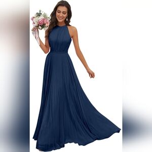 Navy Blue Halter Bridesmaid Dress / Evening Gown
